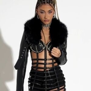 Akira Faux Fur Trim Leather Bolero